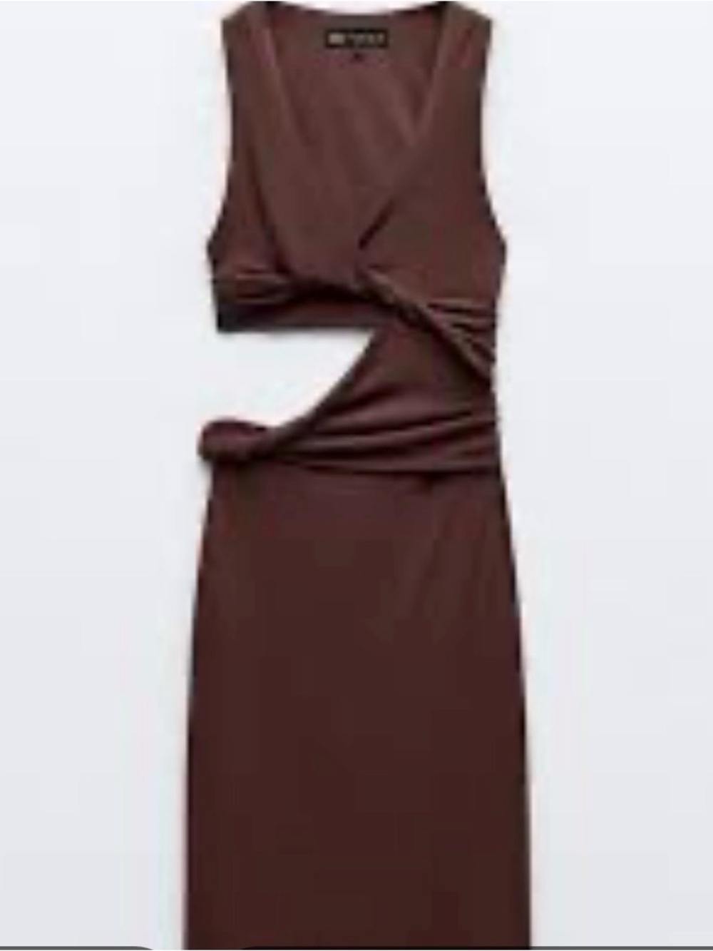 Zara Brown Asymmetrical Twist Cutout Midi Dress